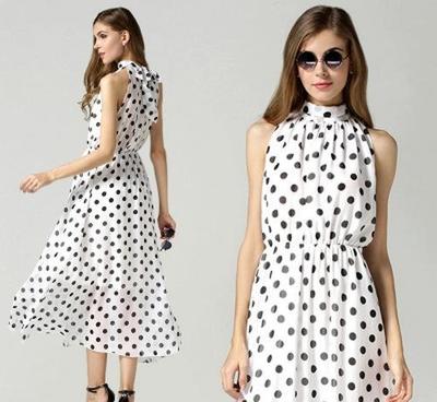 2015夏季新款圓點印花高領(lǐng)連衣裙 優(yōu)雅氣質(zhì)長裙選購指南